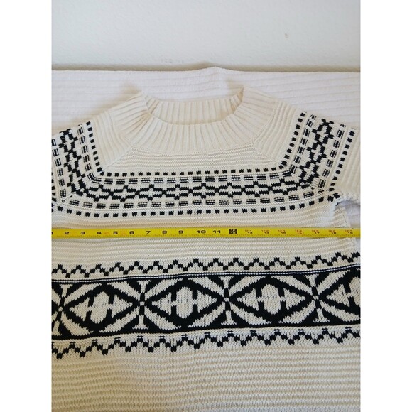 Ralph Lauren Chaps Womens Medium Black Ivory Nordic Stripe Pullover Knit Sweater - Picture 9 of 14